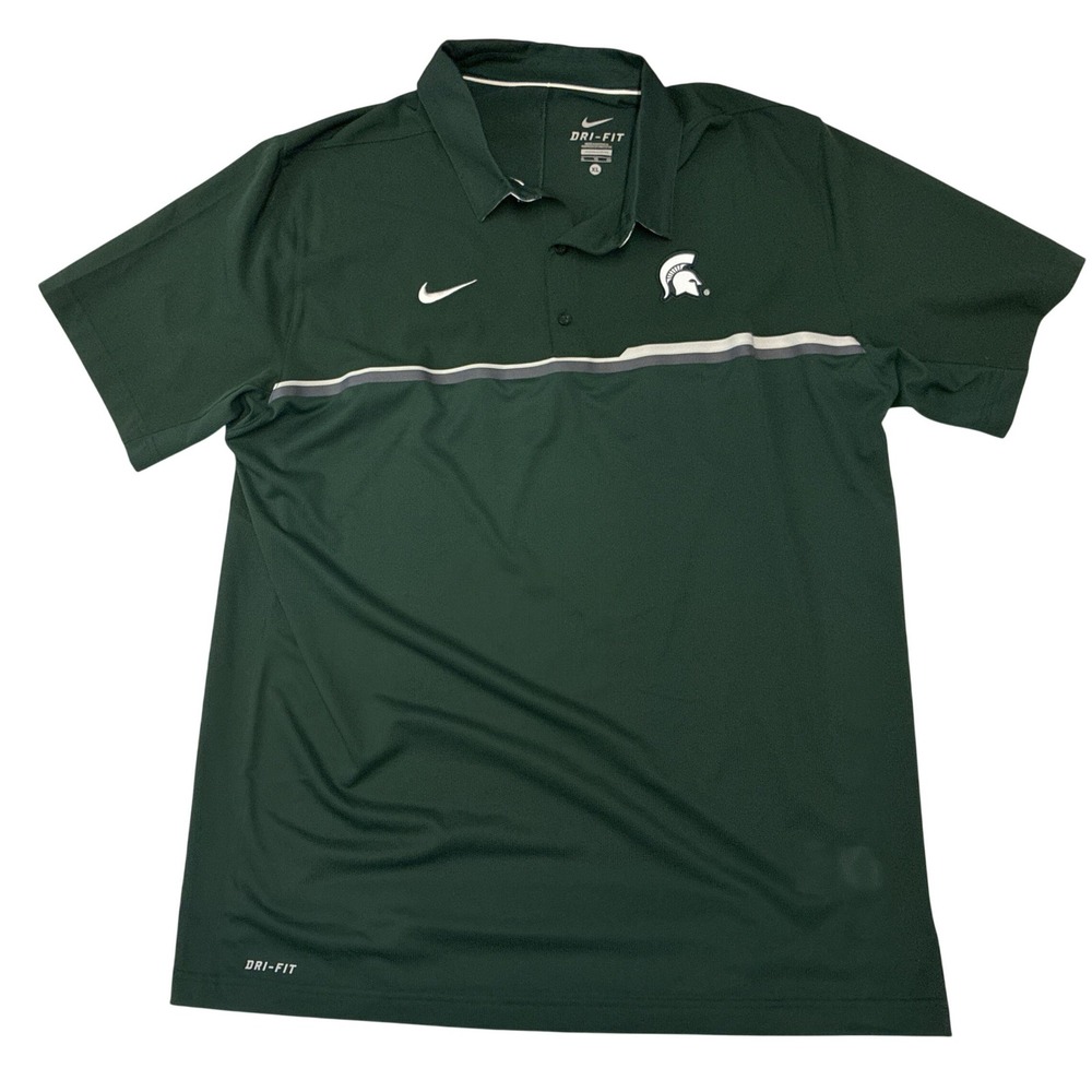 Nike Dri-FIT Michigan State Spartans Polo Shirt Mens XL Green Short Sleeve NCAA